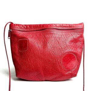 Carlos Falchi Vintage Red Leather ‘The Buffalo’ Crossbody Bag EUC